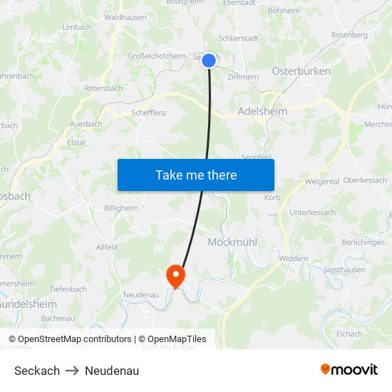 Seckach to Neudenau map