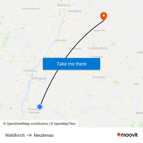 Waldkirch to Neudenau map