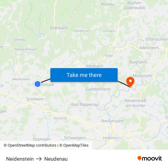 Neidenstein to Neudenau map