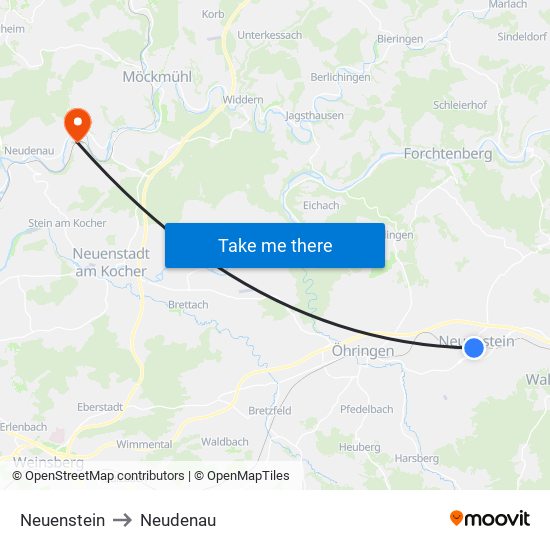 Neuenstein to Neudenau map