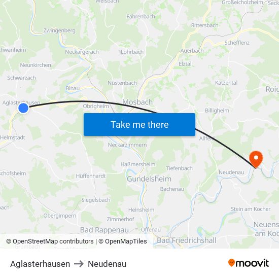 Aglasterhausen to Neudenau map