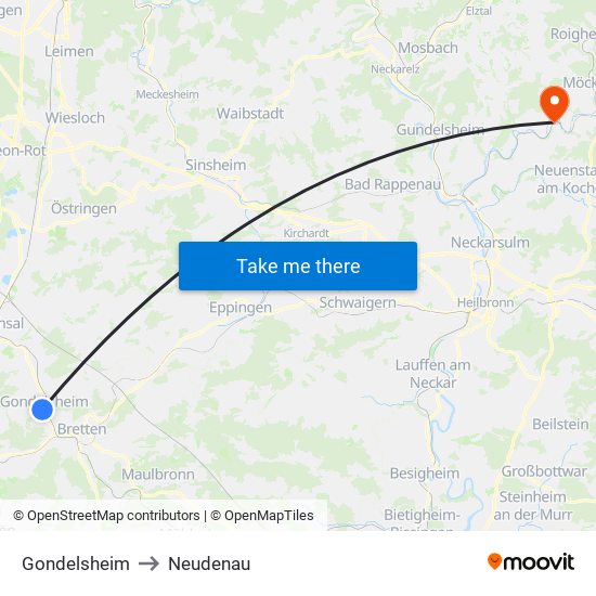 Gondelsheim to Neudenau map