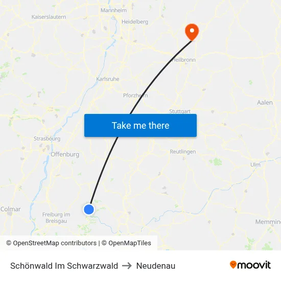 Schönwald Im Schwarzwald to Neudenau map