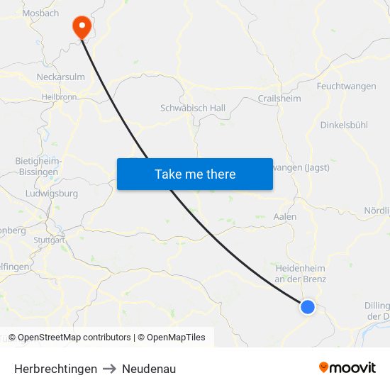 Herbrechtingen to Neudenau map