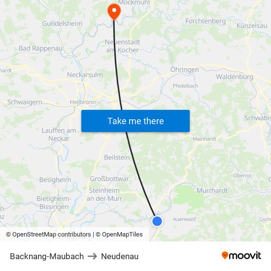 Backnang-Maubach to Neudenau map