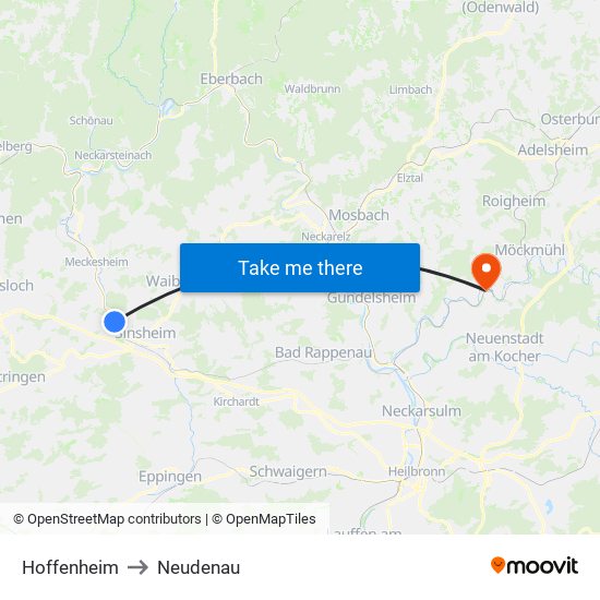 Hoffenheim to Neudenau map