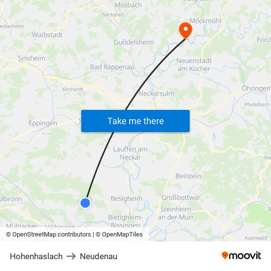 Hohenhaslach to Neudenau map