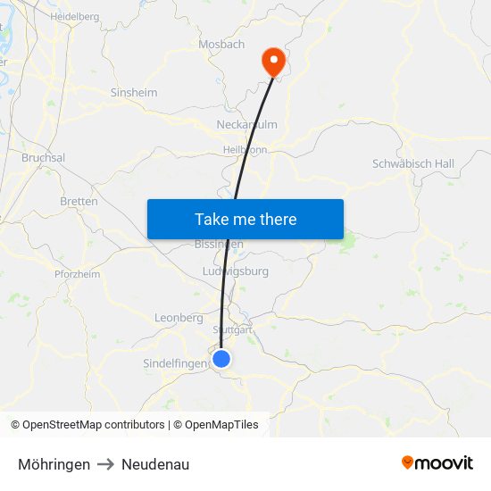 Möhringen to Neudenau map