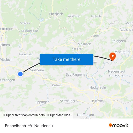 Eschelbach to Neudenau map