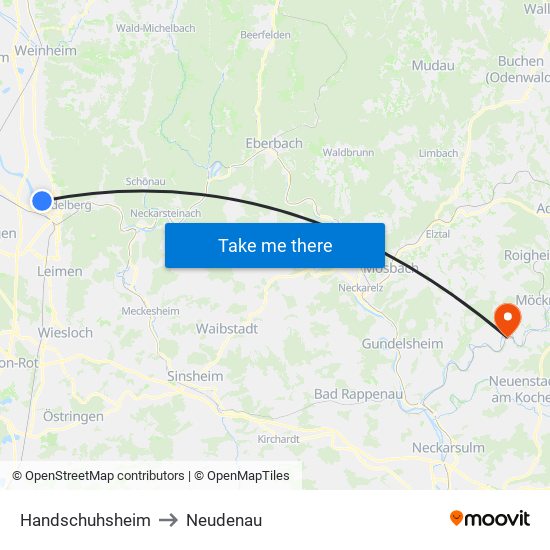 Handschuhsheim to Neudenau map