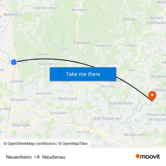 Neuenheim to Neudenau map