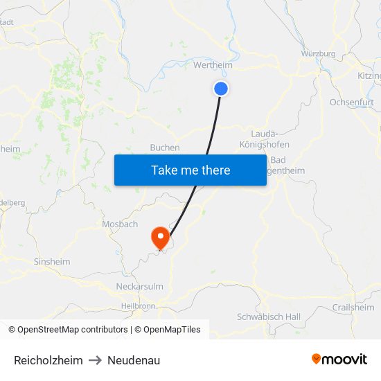Reicholzheim to Neudenau map