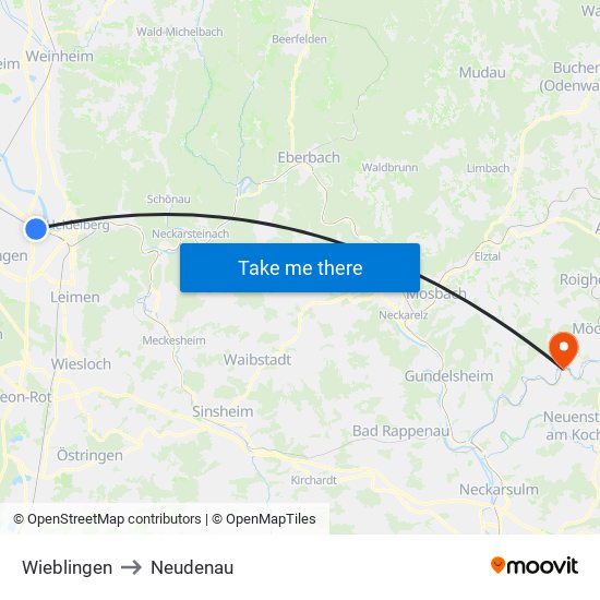 Wieblingen to Neudenau map