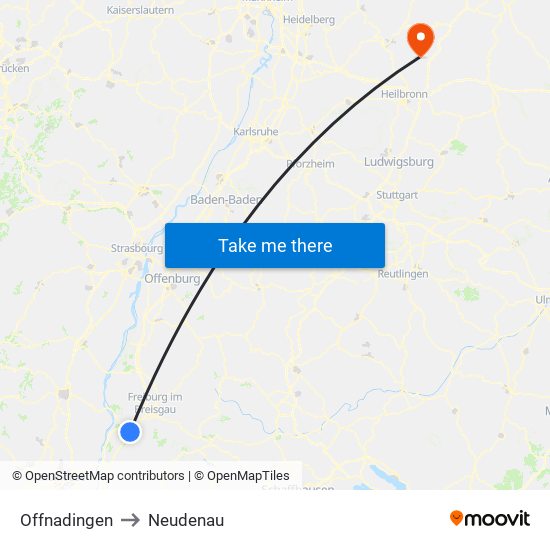 Offnadingen to Neudenau map