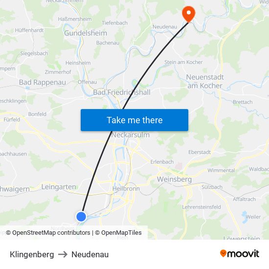 Klingenberg to Neudenau map