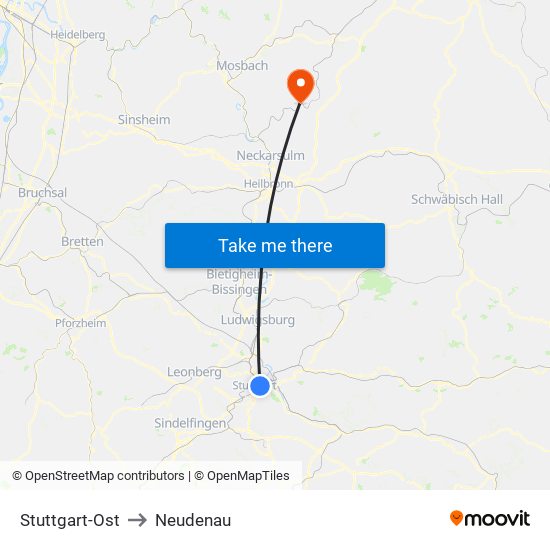 Stuttgart-Ost to Neudenau map