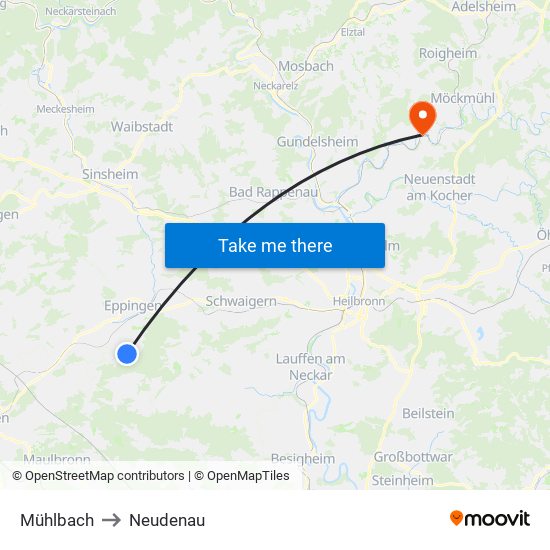 Mühlbach to Neudenau map