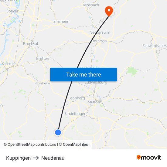 Kuppingen to Neudenau map