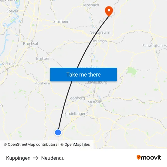 Kuppingen to Neudenau map