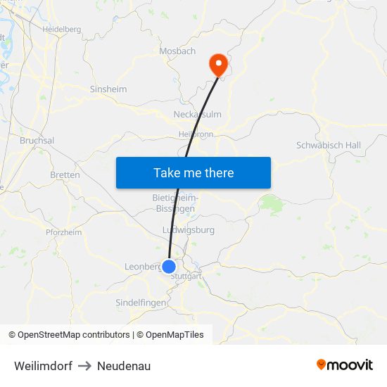 Weilimdorf to Neudenau map