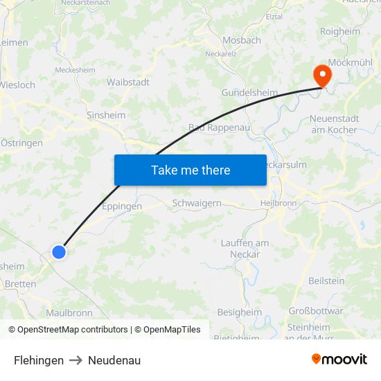 Flehingen to Neudenau map