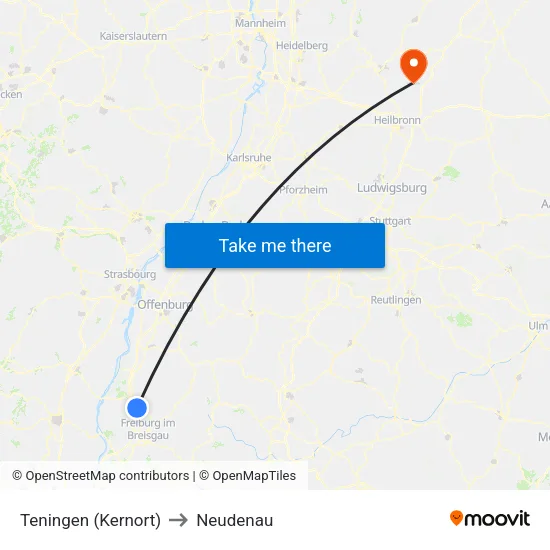 Teningen (Kernort) to Neudenau map