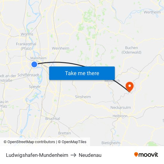 Ludwigshafen-Mundenheim to Neudenau map