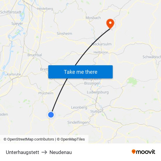 Unterhaugstett to Neudenau map