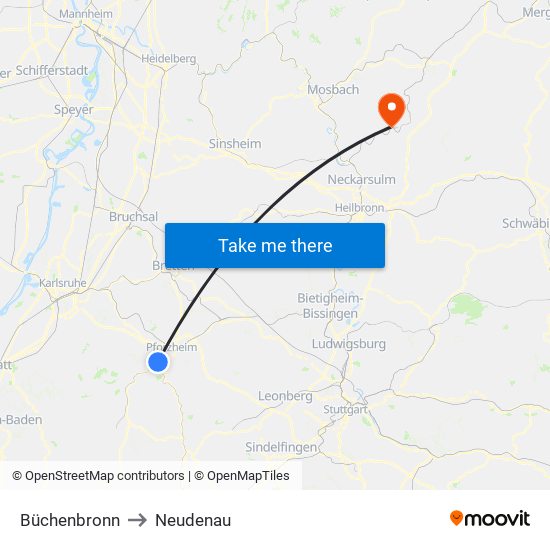 Büchenbronn to Neudenau map