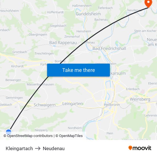 Kleingartach to Neudenau map