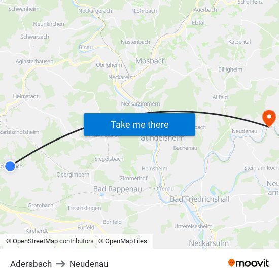 Adersbach to Neudenau map