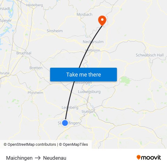 Maichingen to Neudenau map