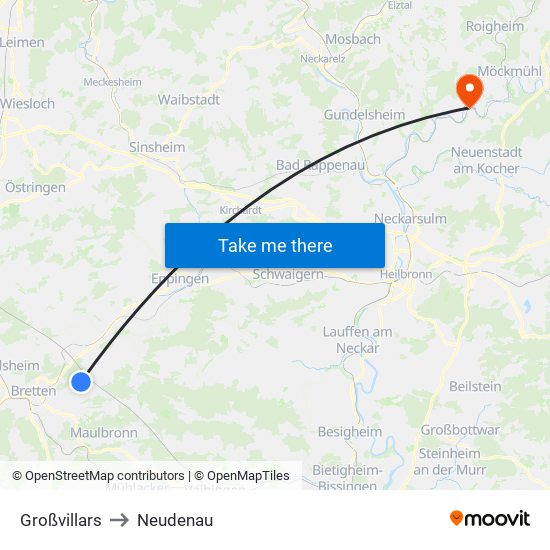 Großvillars to Neudenau map