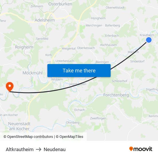 Altkrautheim to Neudenau map