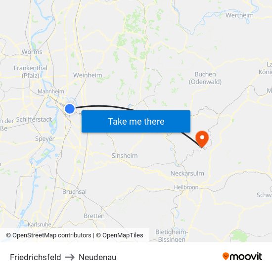 Friedrichsfeld to Neudenau map