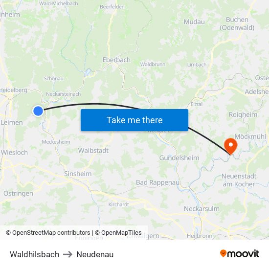 Waldhilsbach to Neudenau map