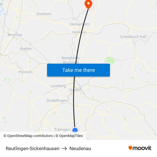 Reutlingen-Sickenhausen to Neudenau map