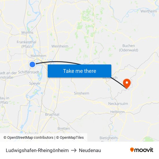 Ludwigshafen-Rheingönheim to Neudenau map