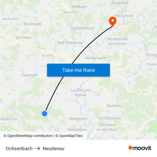 Ochsenbach to Neudenau map