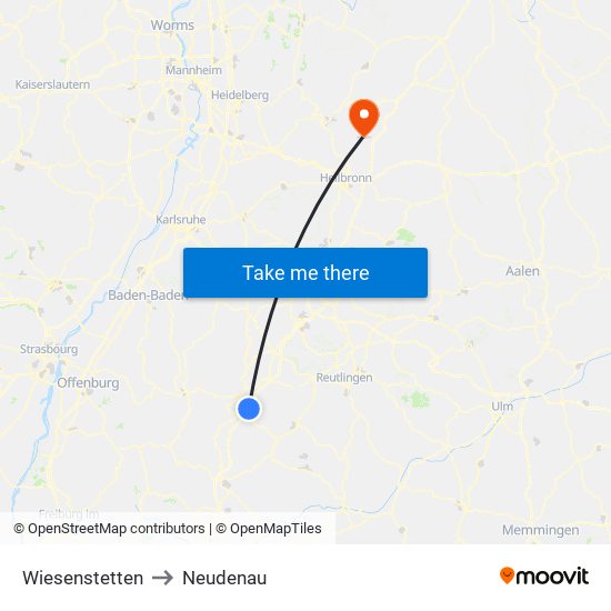 Wiesenstetten to Neudenau map