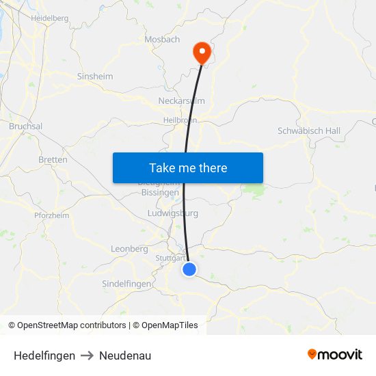 Hedelfingen to Neudenau map