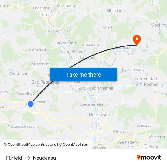 Fürfeld to Neudenau map