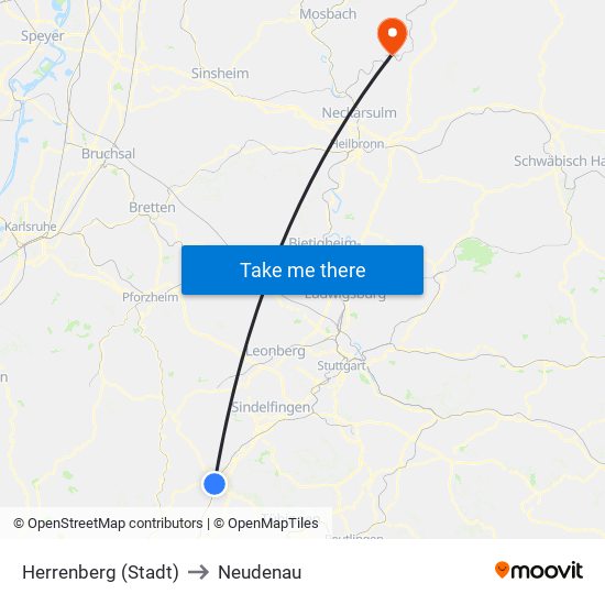 Herrenberg (Stadt) to Neudenau map