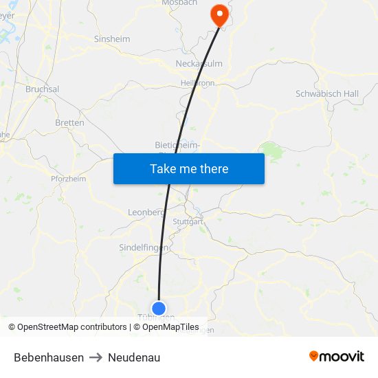 Bebenhausen to Neudenau map