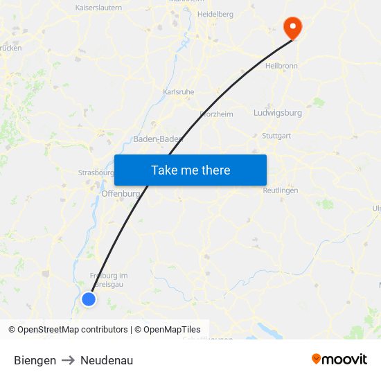 Biengen to Neudenau map