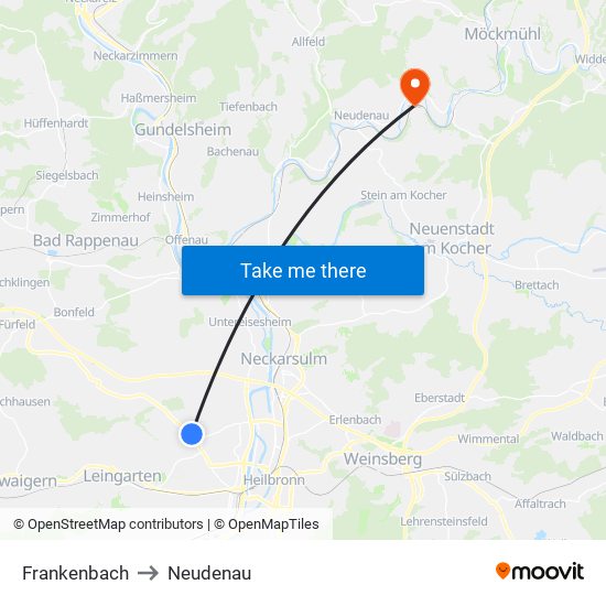 Frankenbach to Neudenau map