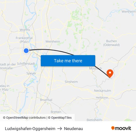 Ludwigshafen-Oggersheim to Neudenau map