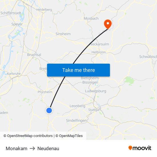 Monakam to Neudenau map