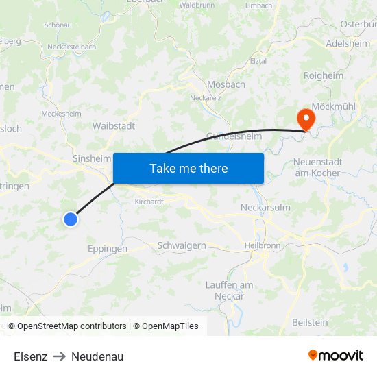 Elsenz to Neudenau map