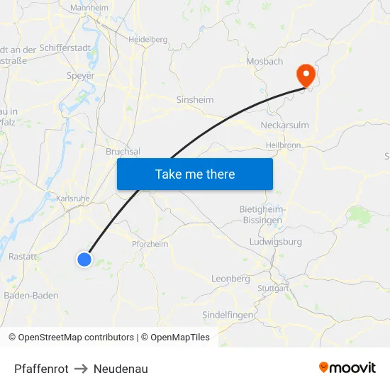 Pfaffenrot to Neudenau map